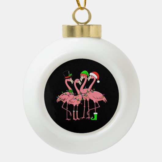 Flamingo Vrolijk Kerstfeest Grappig Flamingo Lover Keramische Bal Ornament (Voorkant)