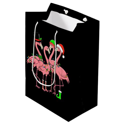 Flamingo Vrolijk Kerstfeest Grappig Flamingo Lover Medium Cadeauzakje (Voorkant Gekanteld)