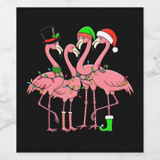 Flamingo Vrolijk Kerstfeest Grappig Flamingo Lover Wijn Etiket (Enkel label)