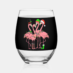 Flamingo Vrolijk Kerstfeest Grappig Flamingo Lover Wijnglas Zonder Voet