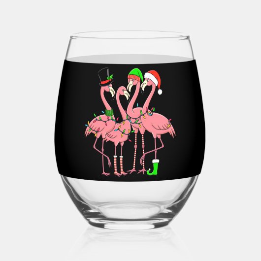 Flamingo Vrolijk Kerstfeest Grappig Flamingo Lover Wijnglas Zonder Voet (Achterkant)