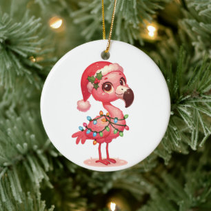 Flamingo Vrolijke Kerstmis Winter Dieren Flamingo' Keramisch Ornament