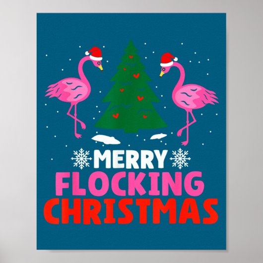Flamingo vrolijke kudde Kerst grappige Kerstman ma Poster (Voorkant)