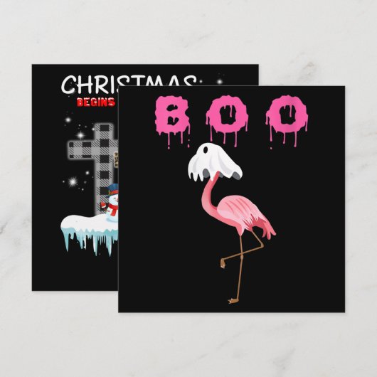 Flamingo | Vrouwen Flamingo Boo Geest Halloween Kaart (Voorkant / Achterkant)