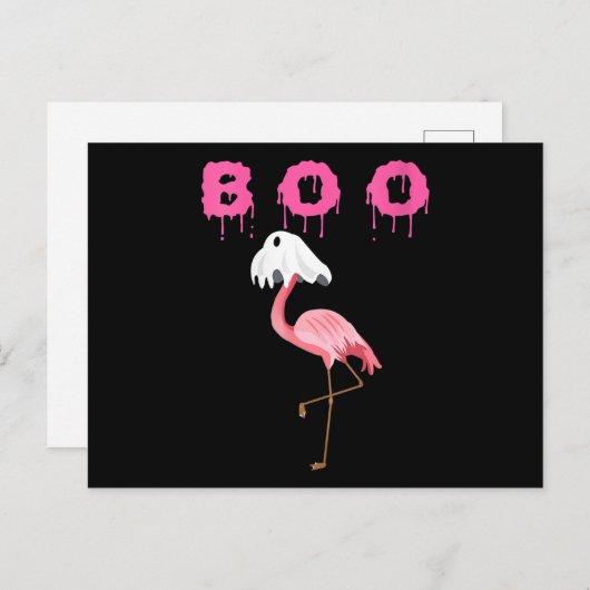 Flamingo | Vrouwen Flamingo Boo Ghost Halloween Aankondigingskaart (Voorkant / Achterkant)