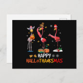 Flamingo | Vrouwen Flamingo Happy HalloThanksmas Aankondigingskaart (Voorkant / Achterkant)