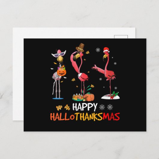 Flamingo | Vrouwen Flamingo Happy HalloThanksmas Uitnodiging Briefkaart (Voorkant / Achterkant)