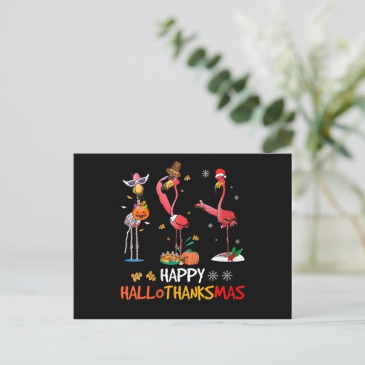 Flamingo | Vrouwen Flamingo Happy HalloThanksmas Uitnodiging Briefkaart (Staand voorkant)
