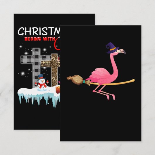 Flamingo| Vrouwen Funny Flamingo Witch Halloween Kaart (Voorkant / Achterkant)