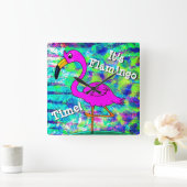 Flamingo Wall Clock Het is Flamingo Time! Vierkante Klok (Huis)
