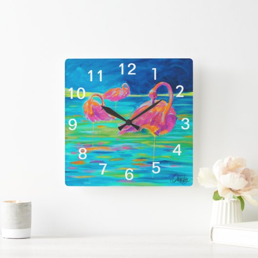Flamingo Wall Clock Vierkante Klok (Huis)