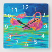 Flamingo Wall Clock Vierkante Klok (Voorkant)