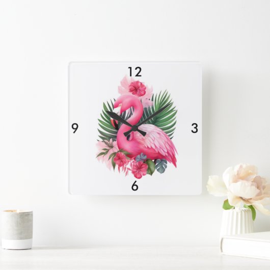 Flamingo Wall Clock Vierkante Klok (Huis)