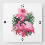 Flamingo Wall Clock Vierkante Klok (Voorkant)