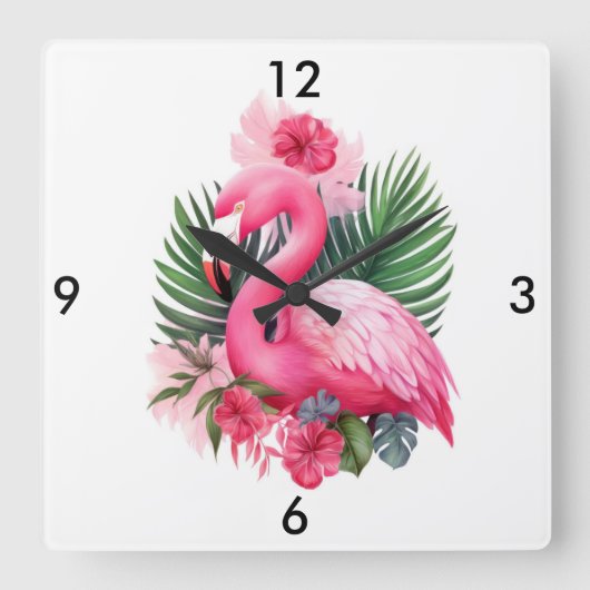 Flamingo Wall Clock Vierkante Klok (Voorkant)