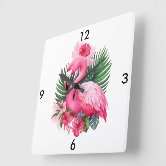 Flamingo Wall Clock Vierkante Klok (Hoek)