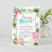 Flamingo, Watermeloen, Elephant Palm Baby shower Kaart (Staand voorkant)