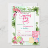 Flamingo, Watermelon Palm Leaf Summer Birthday Kaart (Voorkant)