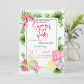 Flamingo, Watermelon Palm Leaf Summer Birthday Kaart (Staand voorkant)