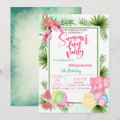 Flamingo, Watermelon Palm Leaf Summer Birthday Kaart (Voorkant / Achterkant)