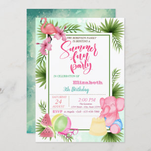Flamingo, Watermelon Palm Leaf Summer Birthday Kaart