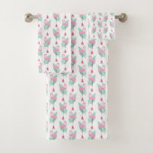 Flamingo & Watermelon Pastel Pattern Bad Handdoek (Insitu)