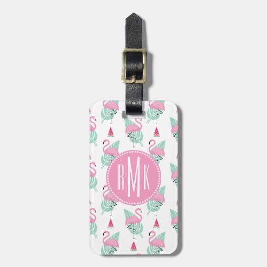 Flamingo & Watermelon Pastel Pattern Bagagelabel (Voorkant verticaal)