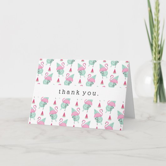 Flamingo & Watermelon Pastel Pattern Bedankkaart (Voorkant)