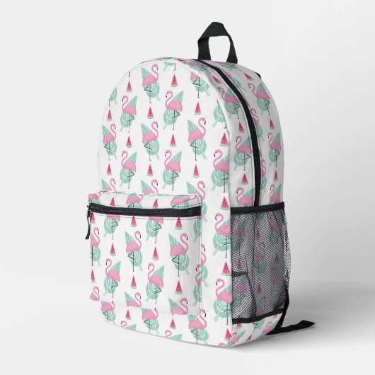 Flamingo & Watermelon Pastel Pattern Bedrukte Rugzak (Achterkant Hoek Rechts)