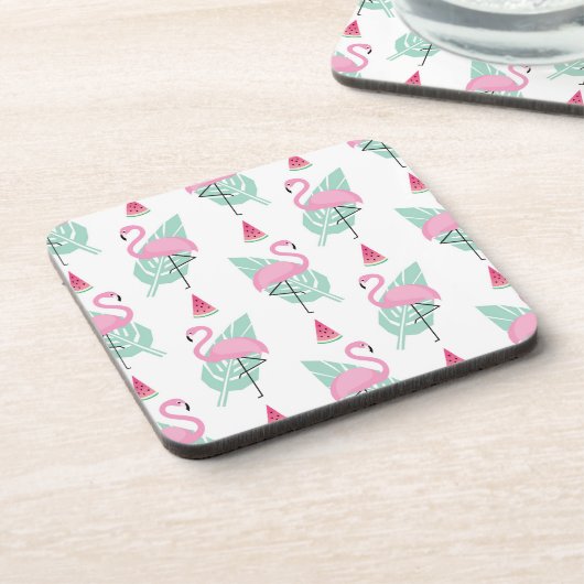 Flamingo & Watermelon Pastel Pattern Bier Onderzetter (Linkerzijde)