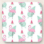 Flamingo & Watermelon Pastel Pattern Bier Onderzetter (Voorkant)