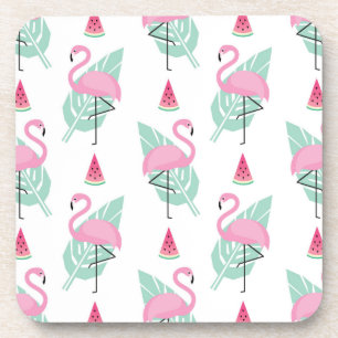 Flamingo & Watermelon Pastel Pattern Bier Onderzetter