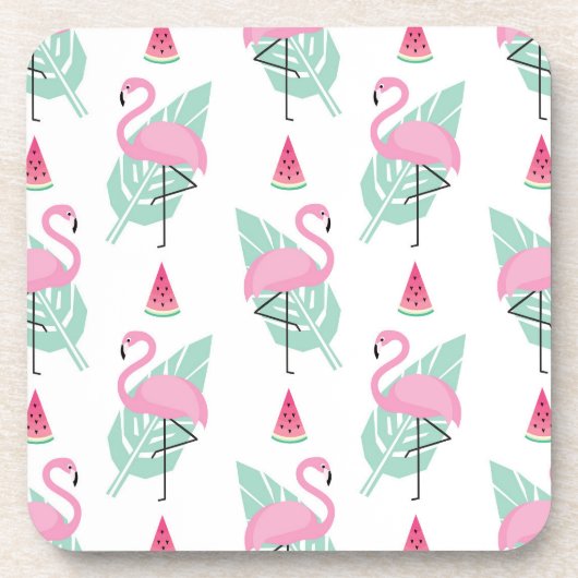 Flamingo & Watermelon Pastel Pattern Bier Onderzetter (Voorkant)