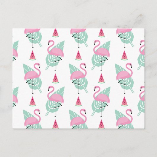 Flamingo & Watermelon Pastel Pattern Briefkaart (Voorkant)