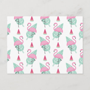 Flamingo & Watermelon Pastel Pattern Briefkaart