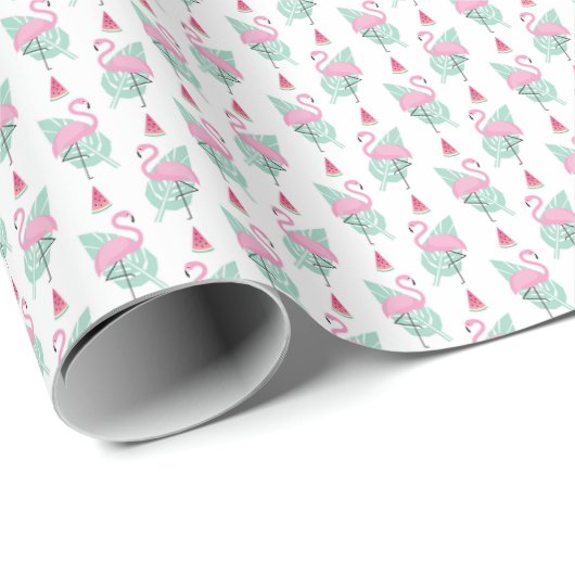 Flamingo & Watermelon Pastel Pattern Cadeaupapier (Rol Hoek)