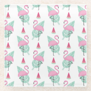 Flamingo & Watermelon Pastel Pattern Glazen Onderzetter