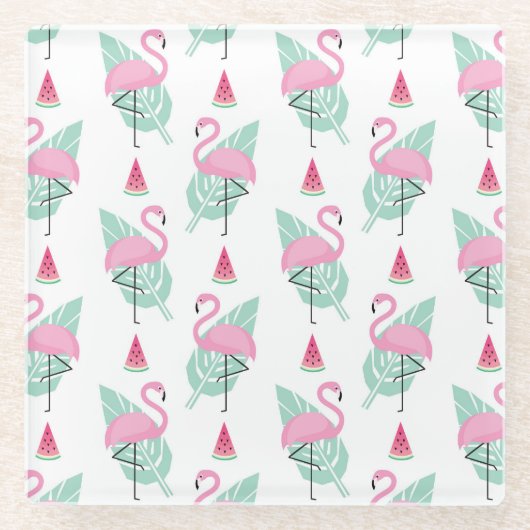 Flamingo & Watermelon Pastel Pattern Glazen Onderzetter (Voorkant)