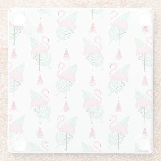 Flamingo & Watermelon Pastel Pattern Glazen Onderzetter (Achterkant)