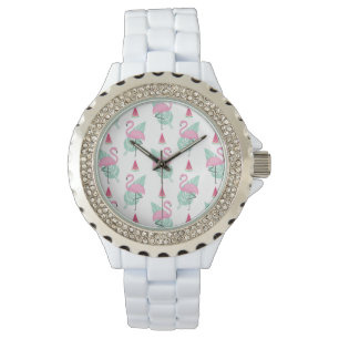 Flamingo & Watermelon Pastel Pattern Horloge
