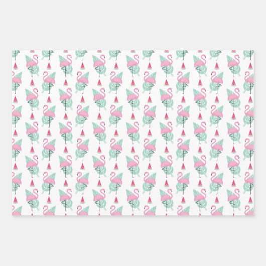 Flamingo & Watermelon Pastel Pattern Inpakpapier Vel (Voorkant 2)