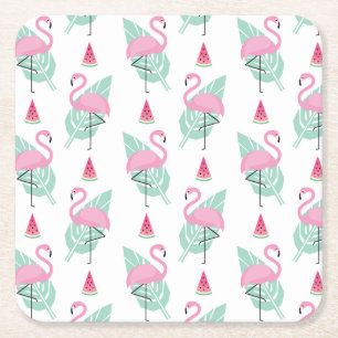 Flamingo & Watermelon Pastel Pattern Kartonnen Onderzetters