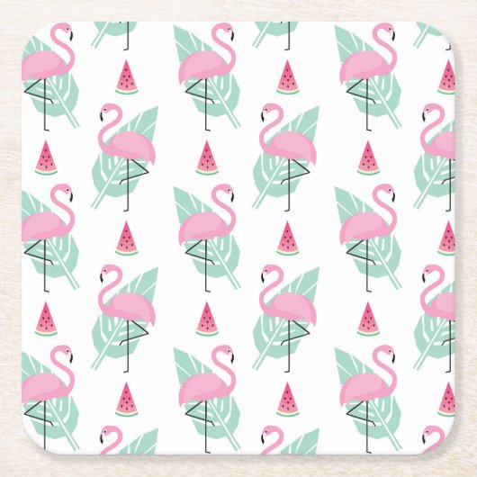 Flamingo & Watermelon Pastel Pattern Kartonnen Onderzetters (Voorkant)
