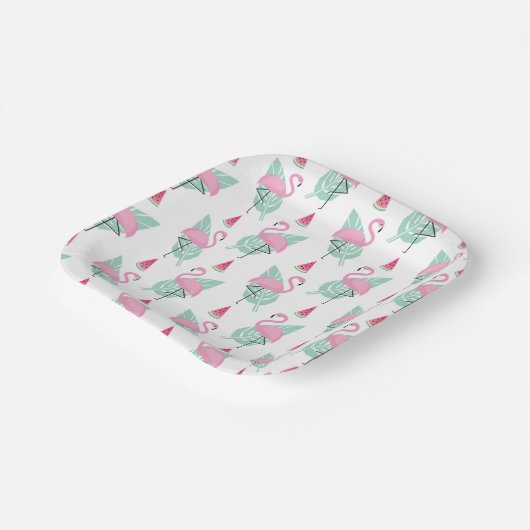 Flamingo & Watermelon Pastel Pattern Papieren Bordje (Gebogen)