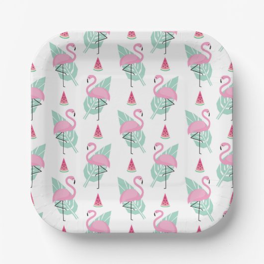 Flamingo & Watermelon Pastel Pattern Papieren Bordje (Voorkant)