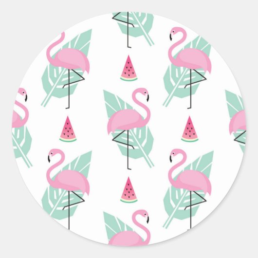 Flamingo & Watermelon Pastel Pattern Ronde Sticker (Voorkant)