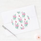 Flamingo & Watermelon Pastel Pattern Ronde Sticker (Envelop)