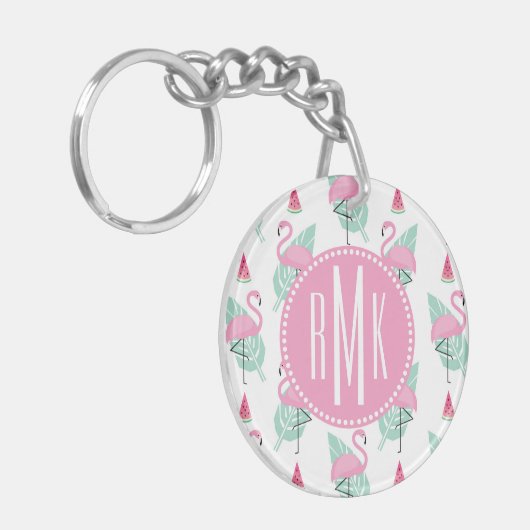 Flamingo & Watermelon Pastel Pattern Sleutelhanger (Voorkant Links)