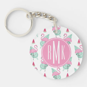 Flamingo & Watermelon Pastel Pattern Sleutelhanger