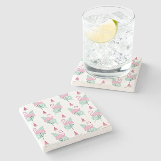 Flamingo & Watermelon Pastel Pattern Stenen Onderzetter (Zijkant)